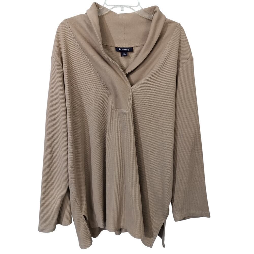 3233) Roaman's Tan Waffle Knit Pullover Sweater Plus Size 3X